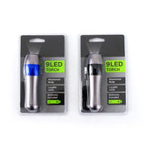 1pc Torch Aluminum 9 Led Silver w Black or Blue Band Assorted