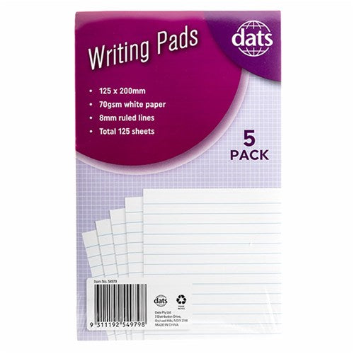 Pad Paper Writing 125x200mm 5pk Total 125sh 70gsm Ruled