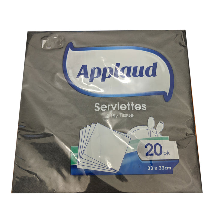 Serviettes 2ply 33x33cm Pk20 Black