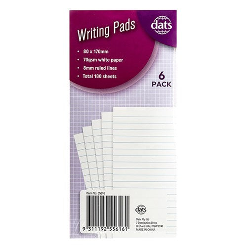 1pack Pad Paper Writing 80x170mm 6pcs Total 180sh 70gsm Ruled