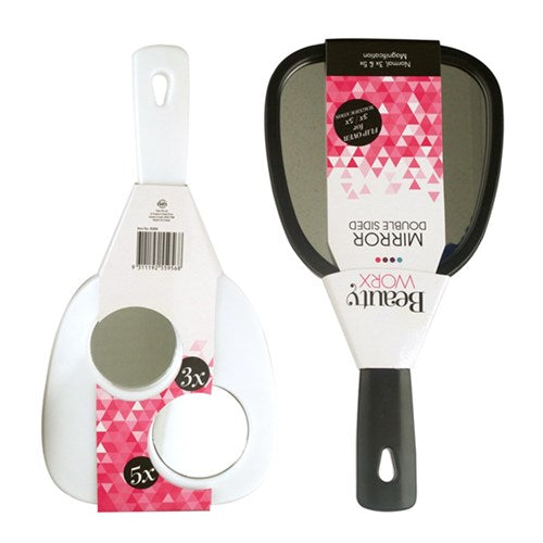 1pc Mirror Hand Held 3 in 1 Double Sided Assorted Cols
