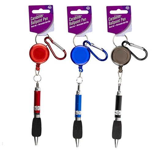 1pc Pen Ballpoint Carabiner Assorted Colors with Black Ink
