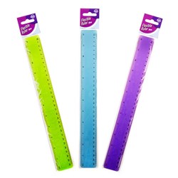 1pc Ruler 30cm Plastic Flexible Assorted Transparent Colors