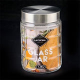 Glass Jar Round Grid Emboss Silver Lid 1150ml