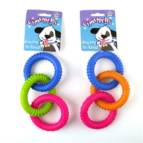 1pc Dog Toy Puppy Tri Rings 2 Assorted Colors