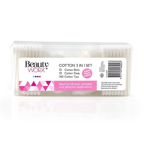1pack Cotton Pack 3 in 1 Set Incl Cotton Balls Tips Pads