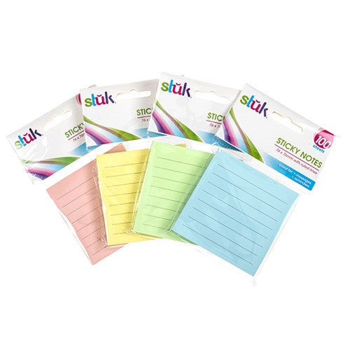 1pc Note Sticky 76x76mm 100sheets w Lines 4 Assorted Colors