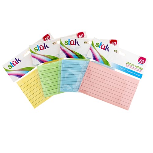 1pc Note Sticky 127x76mm 50sheets w Lines 4 Assorted Colors