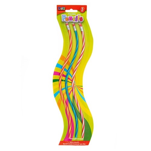 Pencil Curly Flexible Novelty 295mm HB 3pk w Eraser
