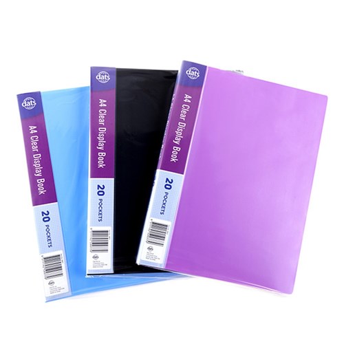 1pc Clear Book PP Cover A4 20 Pockets Assorted Colors