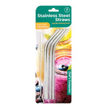 Bent Stainless Steel Straws 21cm 6mm Diameter Pack 4 with Cleaning Brush