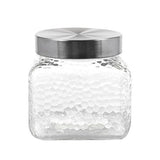 Glass Jar Square Honeycomb Embossed w S/Steel Lid 1200ml