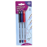 Pen Ballpoint Premium w Cap 3pk Mixed Black Blue Red Ink