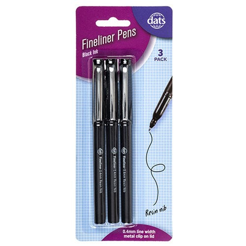 1pack Pen Fineliner 3pcs w Metal Clip Black Ink