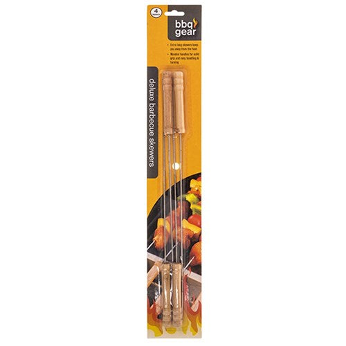BBQ Skewer with Wooden Handle Pack 4 38.5cm