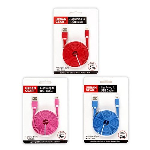 1pc Lightning USB Cable 2m 3 Assorted Colors