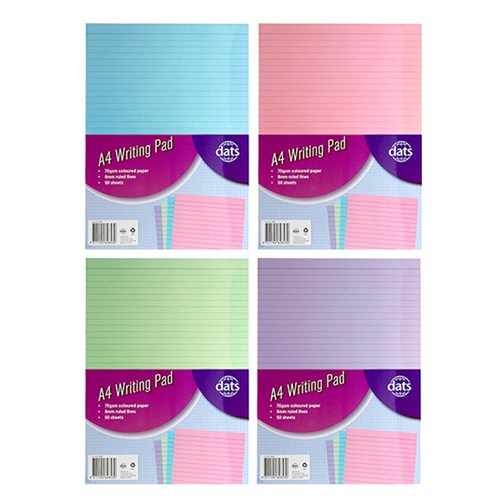 1pc Pad Paper Writing A4 Colored 70gsm Ruled 50 Sheets 4 Assorted Colors