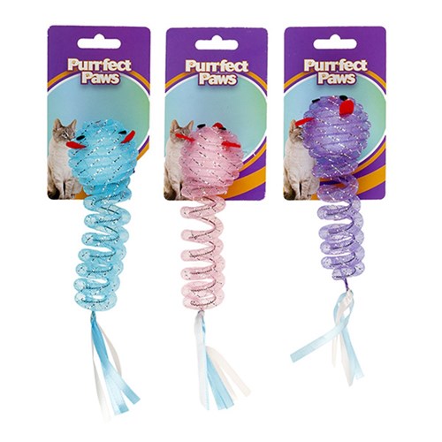 1pc Cat Toy Spring w Tails 14cm 3 Assorted Colors