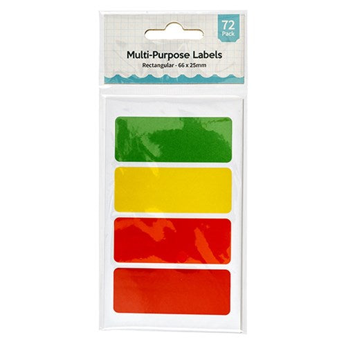 Label Rectangle Coloured Multi Purpose 66x25mm 72pk