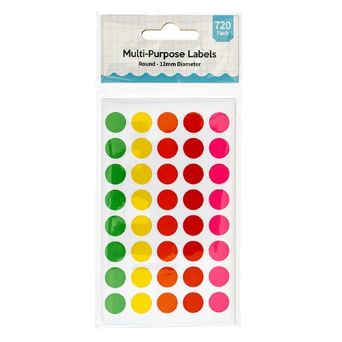 1pack Label Round Coloured Multi Purpose 12mm 720pcs