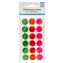1pack Label Round Coloured Multi Purpose 19mm 360pcs