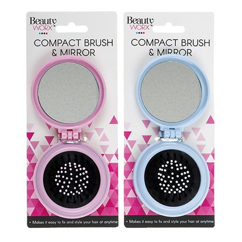 1pc 2in1 Brush & Compact Mirror Dia 7cm 2 Assorted Colors