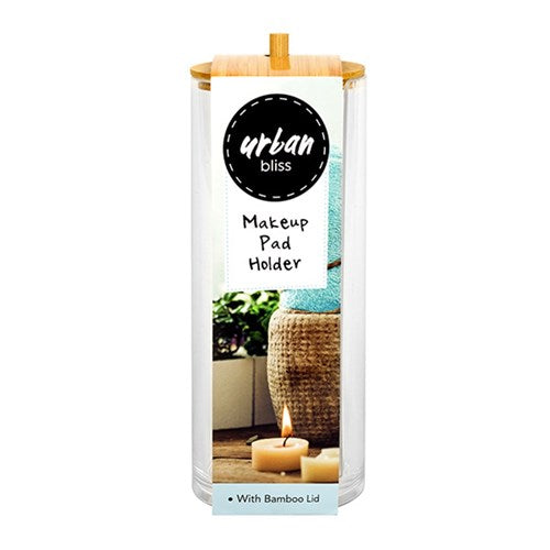 Bathroom Bamboo Lid Make Up Pad Holder 7x17.5cm