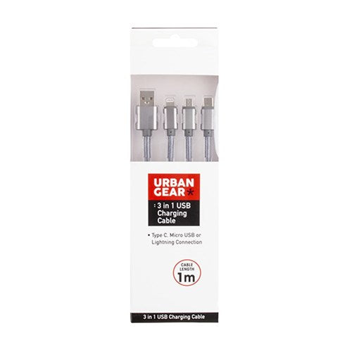 USB Charging Cable 3 Head Lightning Type C and Micro