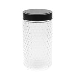 Glass Jar Spotted Des w Black Lid 11x11x22cm 1500ml