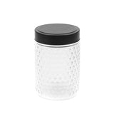 Glass Jar Spotted Des w Black Lid 11x11x17cm 1000ml