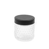 Glass Jar Spotted Des w Black Lid 11x11x12cm 750ml
