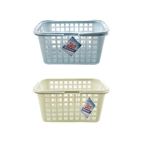 1pc Pegs Basket Plastic w Handle 2 Assorted Colors 23x17x12cm