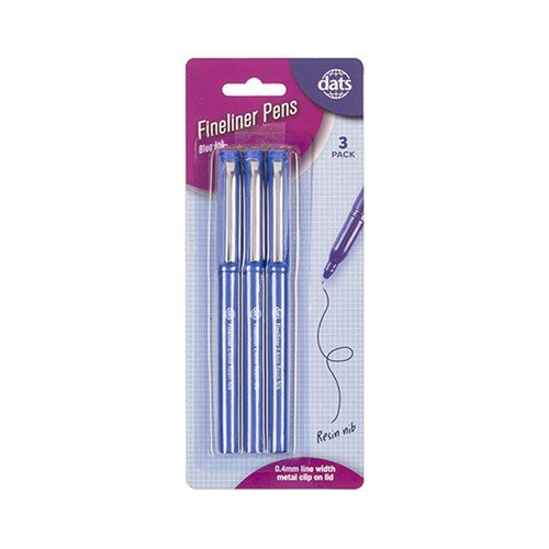 1pack Pen Fineliner 3pcs w Metal Clip Blue Ink