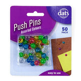 Pin Push Round Head Asstd Colours 50pk