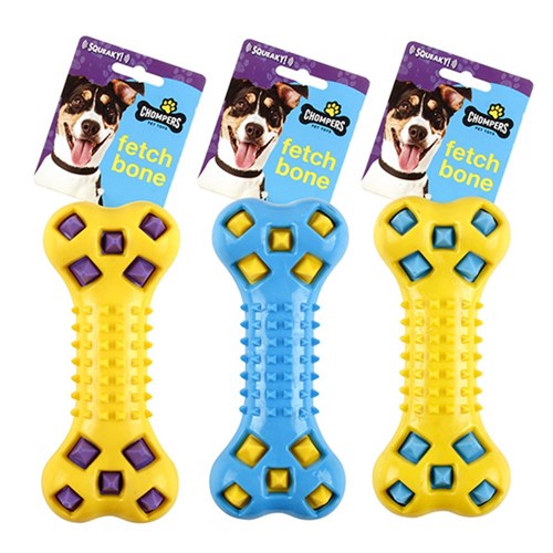 1pc Dog Toy Squeaky Spike Bone 17.5cm 3 Assorted Colors