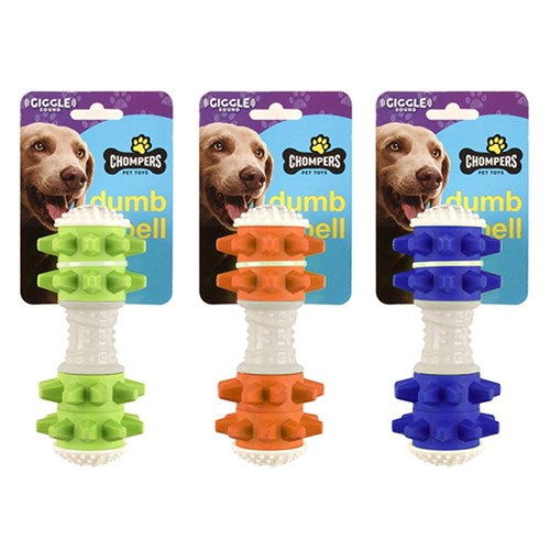 1pc Dog Toy Giggle Dumbbell 14cm 3 Assorted Colors