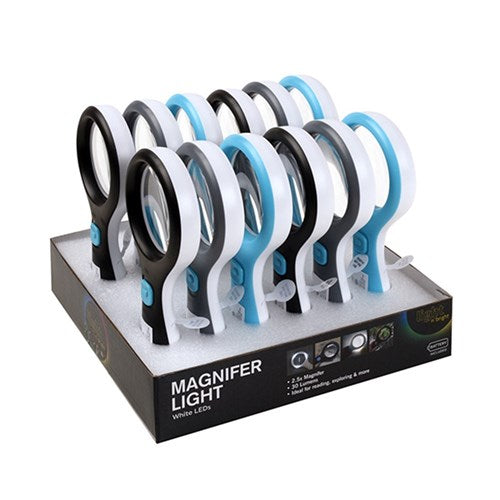 1pc Magnifier Light w 3 Leds B/OP 3 Assorted Colors PDQ