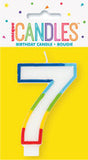 7 - Birthday Candle Numeral Candle Rainbow Border Age