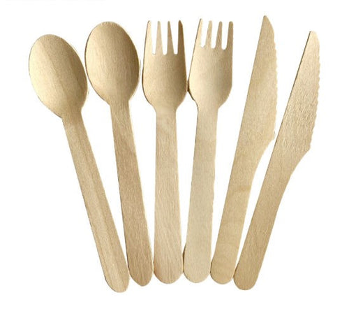 WOODEN Cutlery Set 300 Pcs BULK Disposable party Natural Plastic Cutlery
