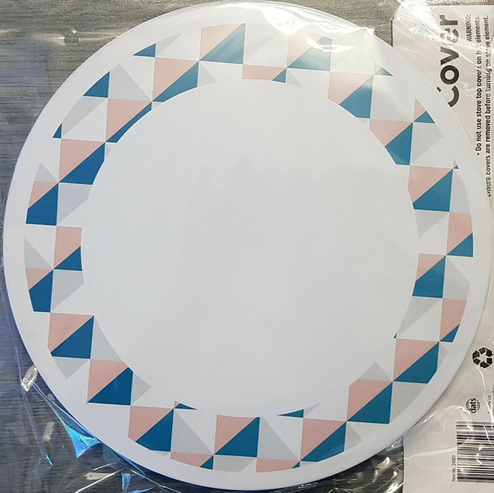 (Pink/Blue Triangles) 4 x Metal Stove Top Covers Kitchen Cooktop Burner Colors Round Hob Cover Sydney