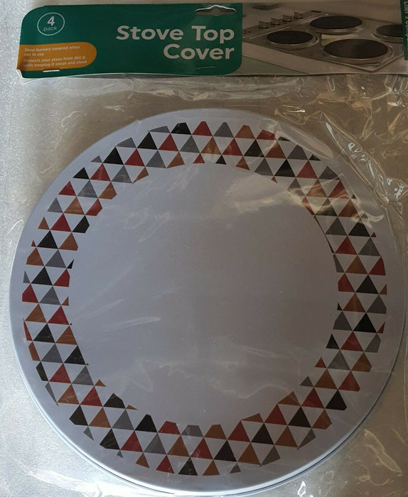 (Black & Red Triangle) 4 x Metal Stove Top Covers Kitchen Cooktop Burner Colors Round Hob