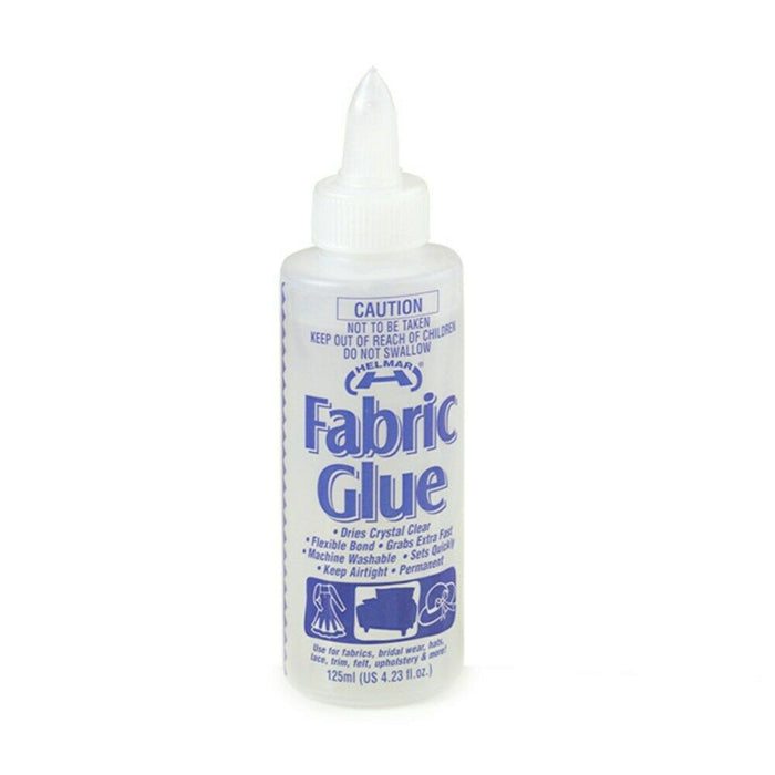 125ml HELMAR FABRIC GLUE BOTTLE DRIES CRYSTAL CLEAR MACHINE WASHABLE QUICK SET