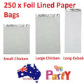 (Long Kebab) 250 Pc Foil Lined Paper Bags Chicken Take Away Chips Bulk