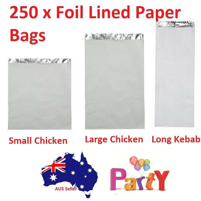 (Long Kebab) 250 Pc Foil Lined Paper Bags Chicken Take Away Chips Bulk