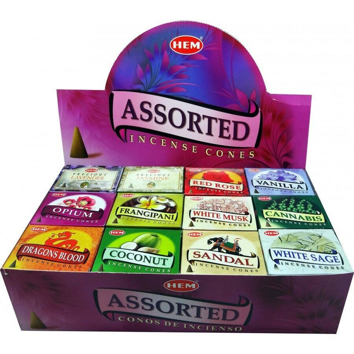 12 Pks with 10 Pcs / Pk HEM Assorted Mixed Incense Cones Bulk Buy India Scent